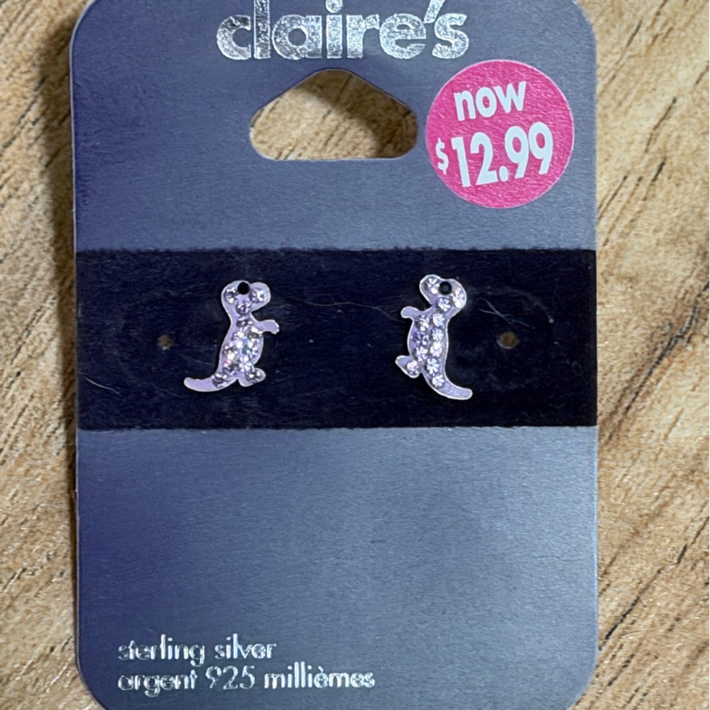 Claire's Silver Dinosaur sterling silver Earrings. NWT. - Picture 2 of 4